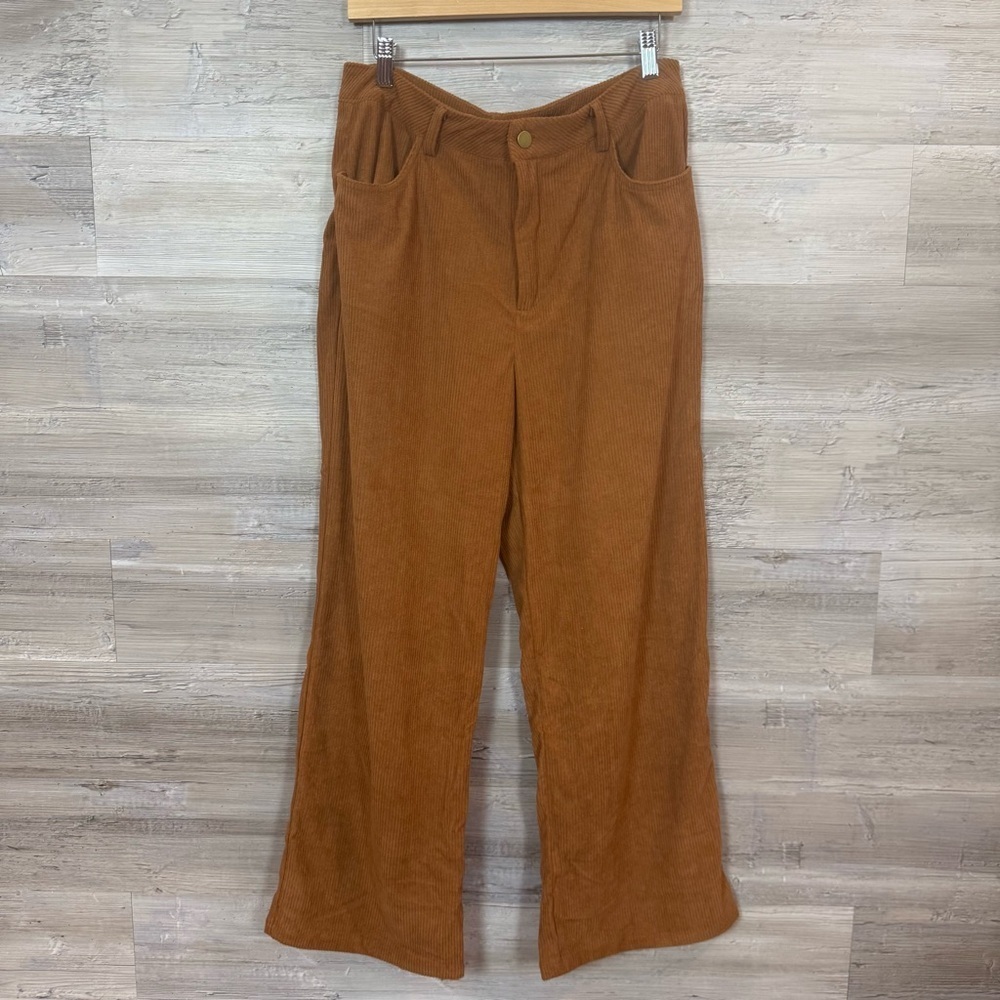 NWT Cupshe High Waisted Corduroy Wide Leg Pants Brown Size L